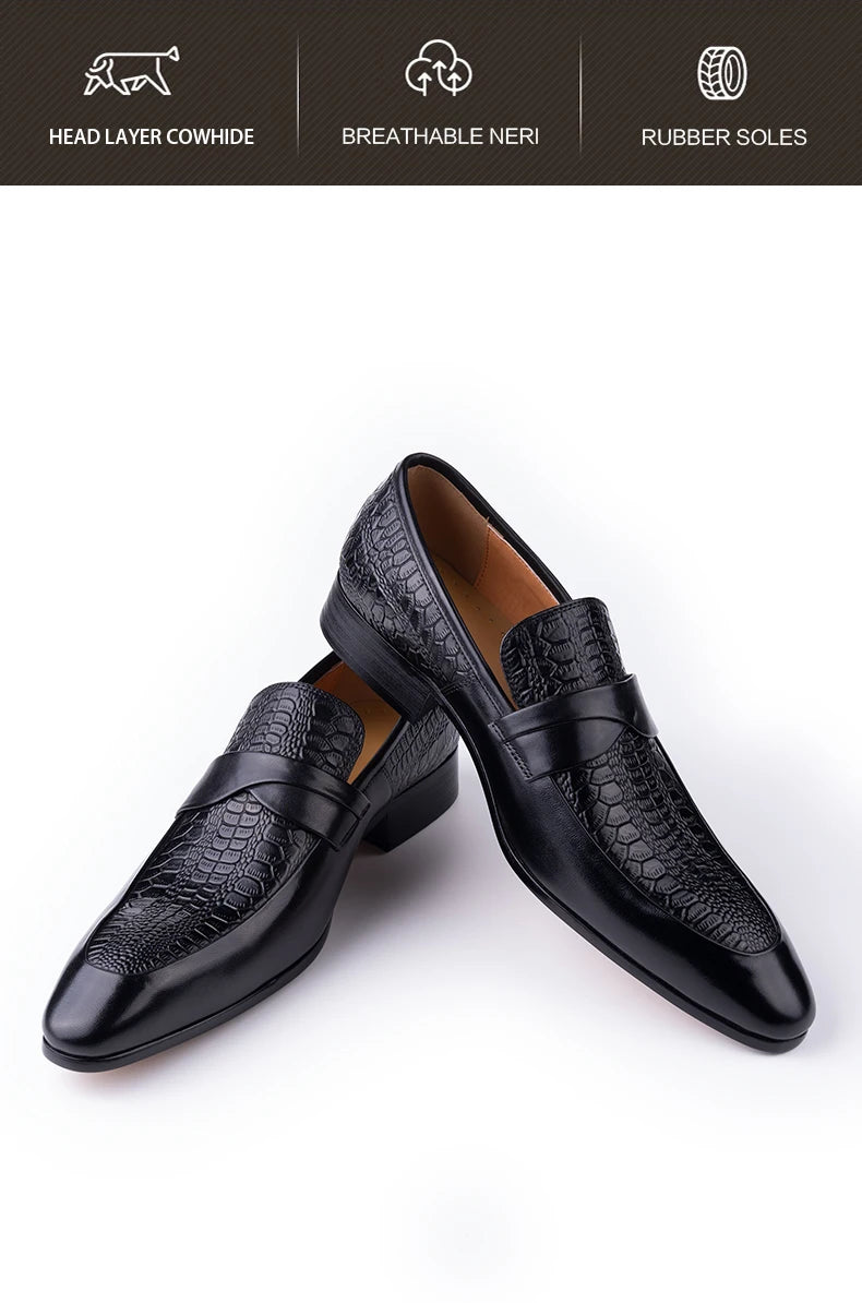 Genuine Leather British-Style Men’s Dress Shoes – Handmade Black Slip-On Pointed-Toe Formal and Casual Business Party Shoes with Refined Elegance and Classic Suit Versatility | HollandLuxeGlobal.com Exclusive Collector’