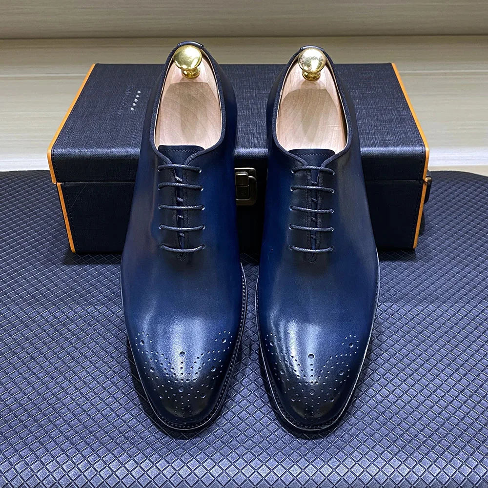 Italian Style Men’s Dress Shoes | Genuine Leather Handmade Classic Whole-Cut Oxford Lace-Up Formal Shoes | HollandLuxeGlobal.com Exclusive Collector’s Item
