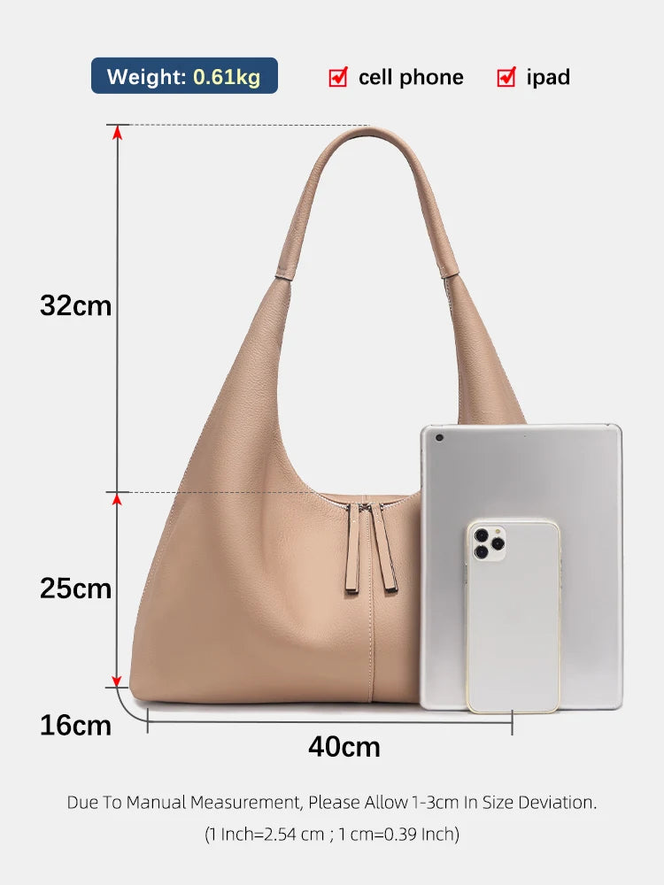 Stay stylish and organized with the Zency Large-Capacity Tote Bag, crafted from 100% genuine leather. A soft and elegant hobo-style handbag perfect for work, shopping, or winter outings — ideal for modern women