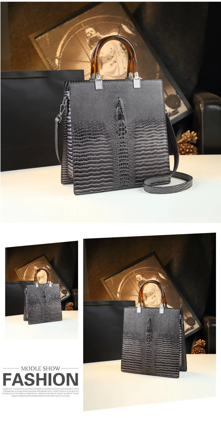 Elevate your everyday elegance with this Genuine Leather Women’s Tote Bag, featuring a luxury crocodile pattern and trend-setting vertical design. Perfect as a fashionable shoulder or messenger bag for stylish women