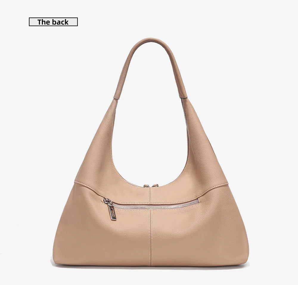 Stay stylish and organized with the Zency Large-Capacity Tote Bag, crafted from 100% genuine leather. A soft and elegant hobo-style handbag perfect for work, shopping, or winter outings — ideal for modern women