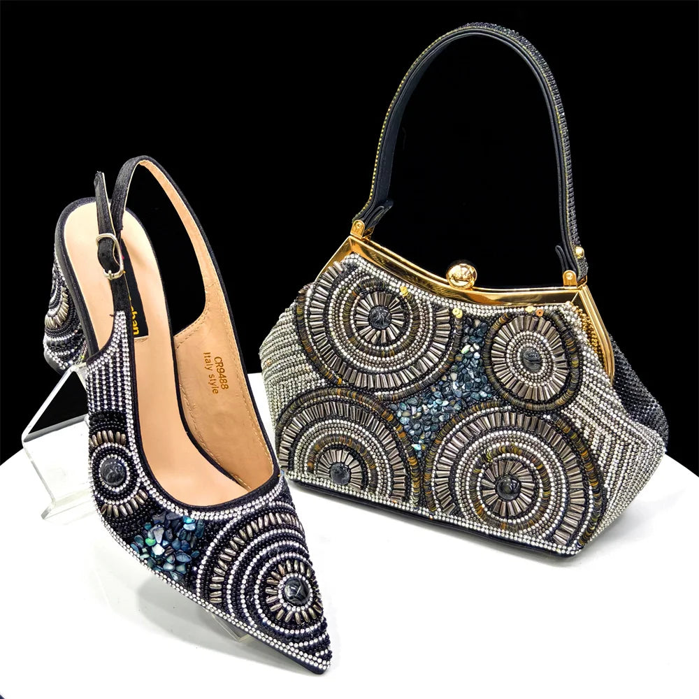 HollandLuxeGlobal.com Exclusive Premium Collectors Item – Elegant Italian Design Women’s Party Shoes with Matching Handbag, Stylish Heels & Bag Set for African Weddings & Special