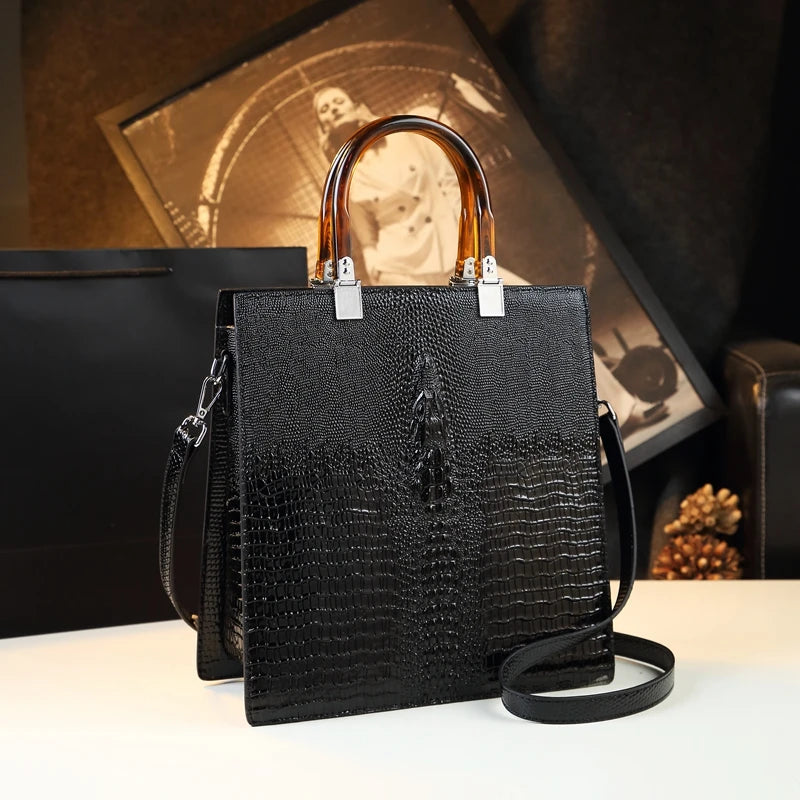 Elevate your everyday elegance with this Genuine Leather Women’s Tote Bag, featuring a luxury crocodile pattern and trend-setting vertical design. Perfect as a fashionable shoulder or messenger bag for stylish women