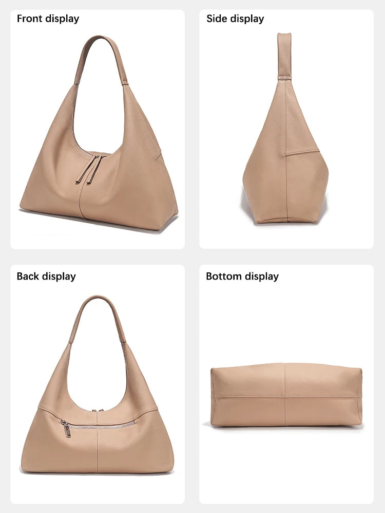 Stay stylish and organized with the Zency Large-Capacity Tote Bag, crafted from 100% genuine leather. A soft and elegant hobo-style handbag perfect for work, shopping, or winter outings — ideal for modern women