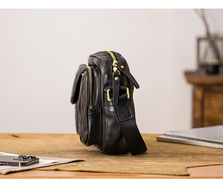 Men’s Fashion Casual Designer Handmade Genuine Leather Shoulder Bag – High-Quality Black Cowhide Crossbody for Outdoor & Daily Use | HollandLuxeGlobal.com Exclusive Collector’s Item