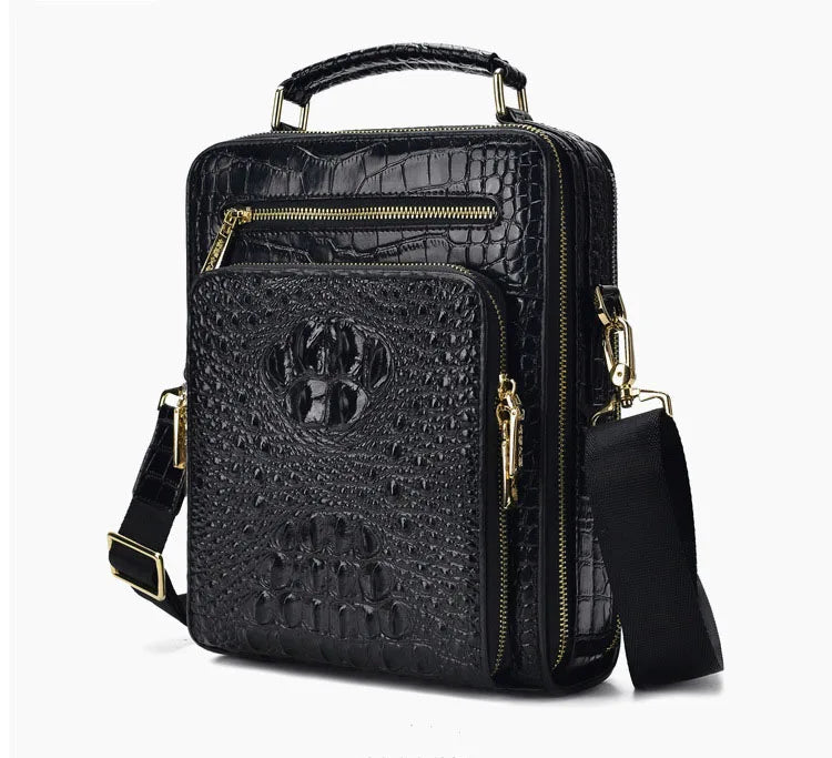 Crocodile Pattern Men’s Business Shoulder Messenger Bag – Genuine Cowhide Leather Vertical Tote & Small Briefcase | HollandLuxeGlobal.com Exclusive Collector’s Item