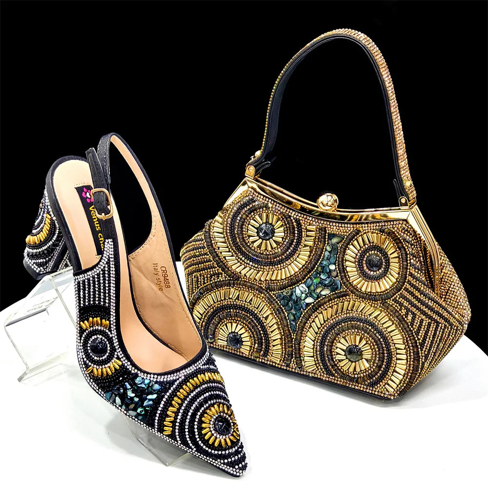 HollandLuxeGlobal.com Exclusive Premium Collectors Item – Elegant Italian Design Women’s Party Shoes with Matching Handbag, Stylish Heels & Bag Set for African Weddings & Special