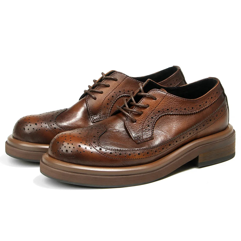 Step up your style with these Italian Leisure Leather Men’s Dress Shoes, a handmade luxury design that blends classic brogue carving with modern platform elegance. Perfect for business, weddings, and refined everyday wear.