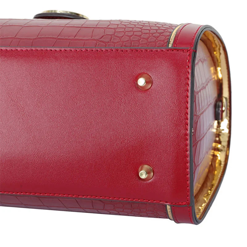 Crocodile Embossed Boston Handbag – High Quality Leather Shoulder & Crossbody Bag with Letter Decoration and Top Handle | HollandLuxeGlobal.com Exclusive Collector’s Item