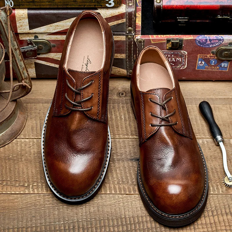 British Vintage Handmade Leather Casual Shoes – Round Toe Soft Leather Business & Wedding Shoes for Men | HollandLuxeGlobal.com Exclusive Collector’s Item