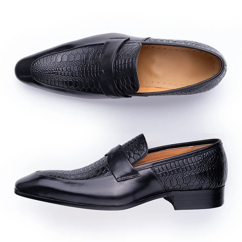 Genuine Leather British-Style Men’s Dress Shoes – Handmade Black Slip-On Pointed-Toe Formal and Casual Business Party Shoes with Refined Elegance and Classic Suit Versatility | HollandLuxeGlobal.com Exclusive Collector’