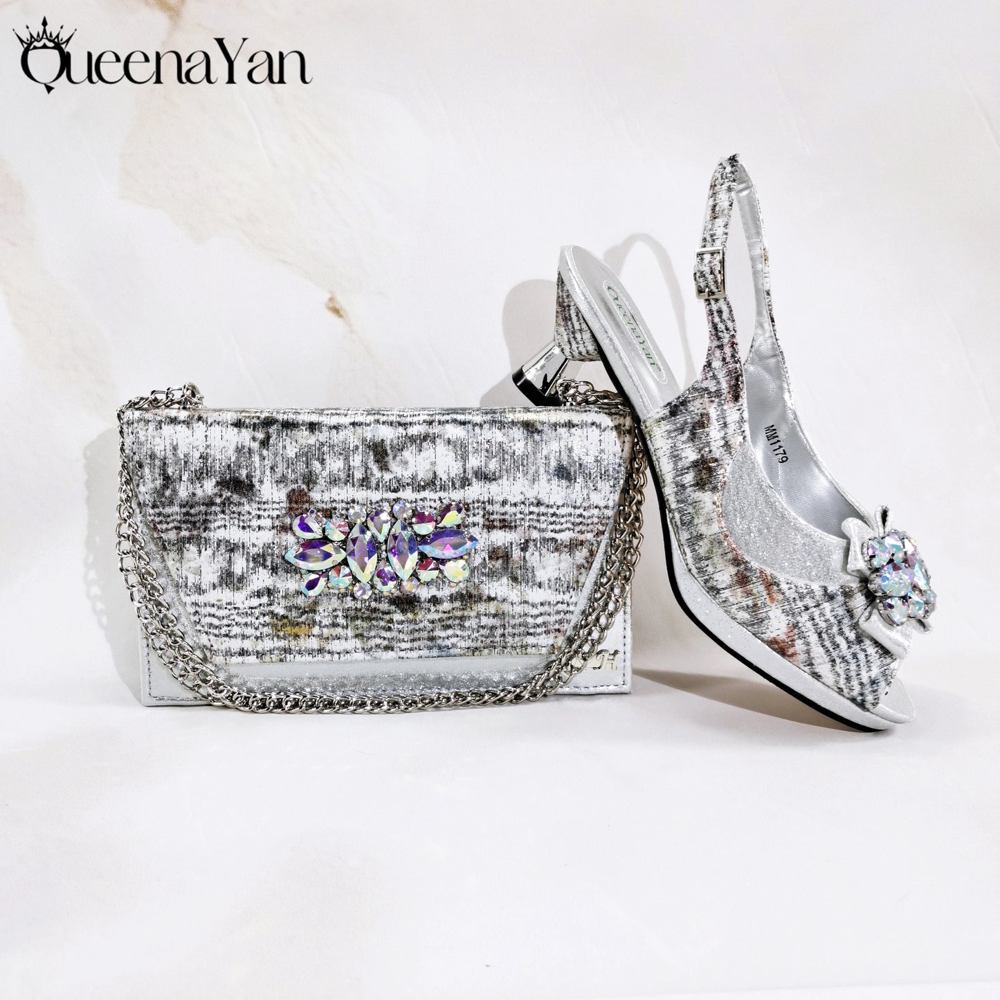 New Women High-Heel Shoes Elegant Wine Rhinestone Metallic Diamond Accents Paired with Matching Handbag Exquisite Special-Material | HollandLuxeGlobal.com Exclusive Collector’s Item