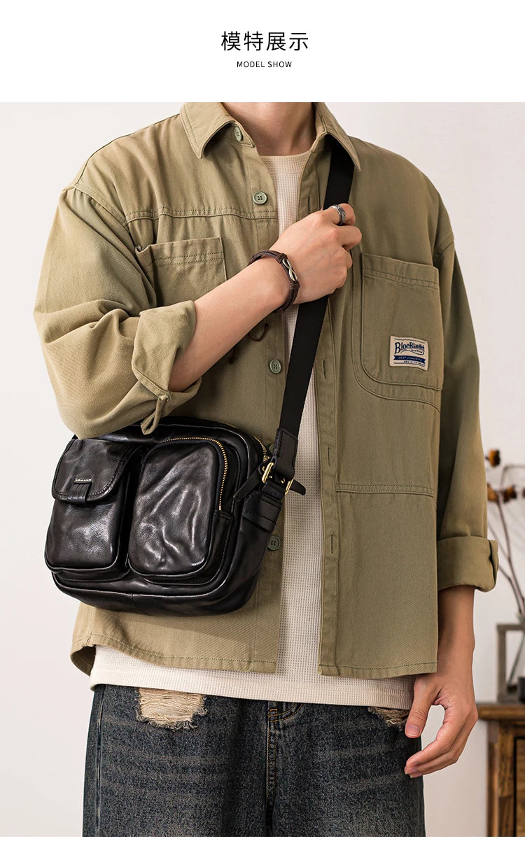 Men’s Fashion Casual Designer Handmade Genuine Leather Shoulder Bag – High-Quality Black Cowhide Crossbody for Outdoor & Daily Use | HollandLuxeGlobal.com Exclusive Collector’s Item