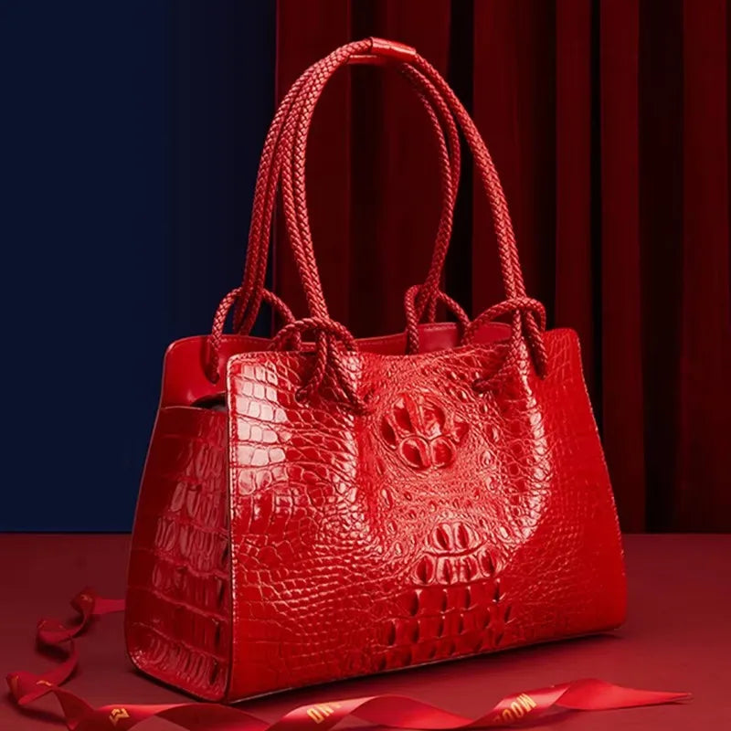 Boutique Premium Edition (for Exclusive Collection)
Red Crocodile Pattern Luxury Genuine Leather Tote Bag for Women – Designer Handbag for Travel & Daily Elegance | HollandLuxeGlobal.com Exclusive
