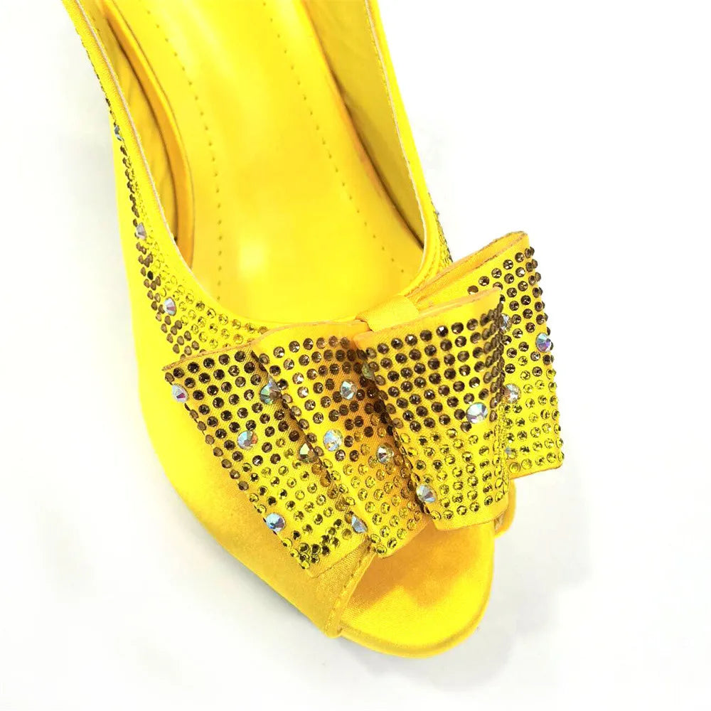 High Quality Thin Heels Rhinestones Design Fish Beaked Toe Cap Ladies Sandals with Bag Set in Pink Color For Party | HollandLuxeGlobal.com Exclusive Collector’s Item