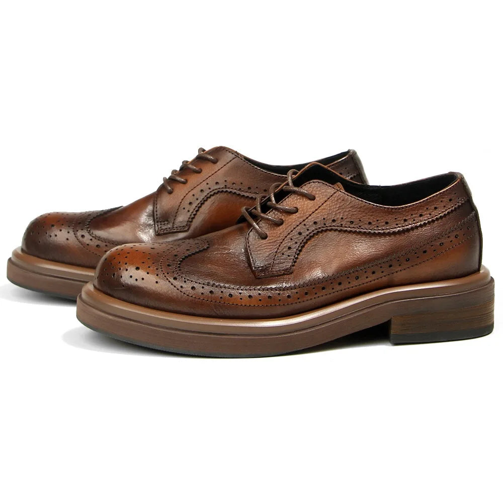 Step up your style with these Italian Leisure Leather Men’s Dress Shoes, a handmade luxury design that blends classic brogue carving with modern platform elegance. Perfect for business, weddings, and refined everyday wear.