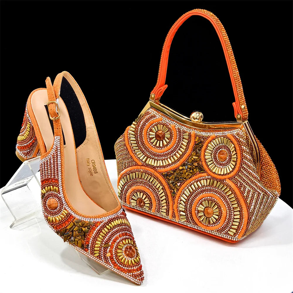 HollandLuxeGlobal.com Exclusive Premium Collectors Item – Elegant Italian Design Women’s Party Shoes with Matching Handbag, Stylish Heels & Bag Set for African Weddings & Special