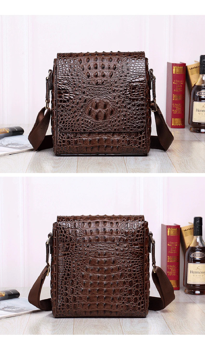 New High-Quality Crocodile Pattern Genuine Leather Men’s Shoulder Bag – Real Cowhide Fashion Casual Crossbody Bag | HollandLuxeGlobal.com Exclusive Collector’s Item
