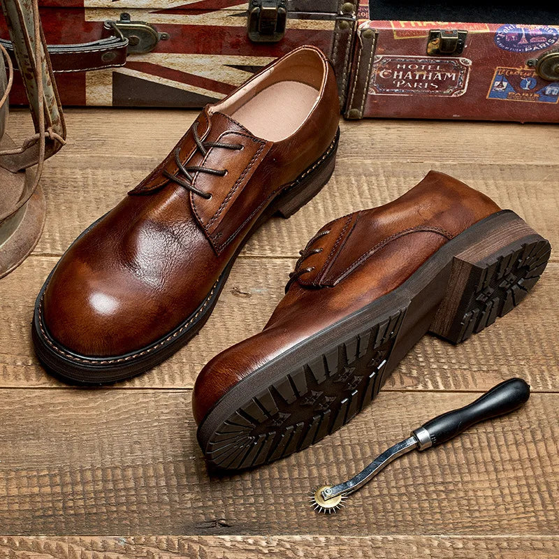 British Vintage Handmade Leather Casual Shoes – Round Toe Soft Leather Business & Wedding Shoes for Men | HollandLuxeGlobal.com Exclusive Collector’s Item