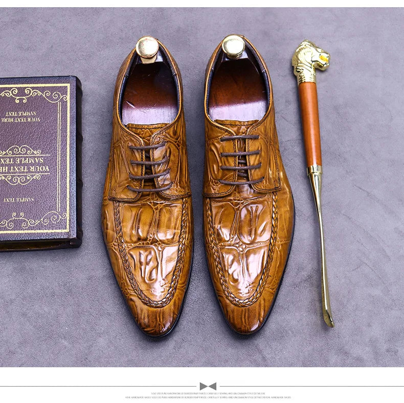 Elevate your style with the Luxury Crocodile Pattern Men’s Dress Shoes, part of the Hollandluxeglobal.com Exclusive Collection.
	•	Material: Premium genuine leather with elegant crocodile embossing