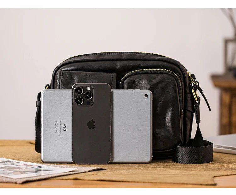 Men’s Fashion Casual Designer Handmade Genuine Leather Shoulder Bag – High-Quality Black Cowhide Crossbody for Outdoor & Daily Use | HollandLuxeGlobal.com Exclusive Collector’s Item