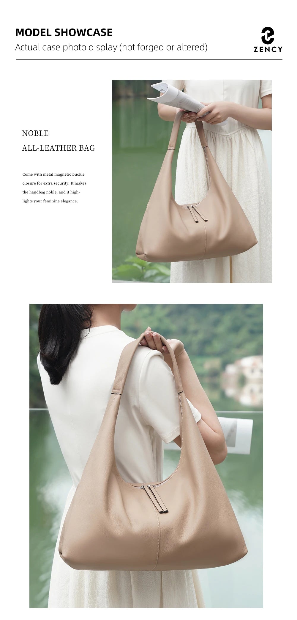 Stay stylish and organized with the Zency Large-Capacity Tote Bag, crafted from 100% genuine leather. A soft and elegant hobo-style handbag perfect for work, shopping, or winter outings — ideal for modern women