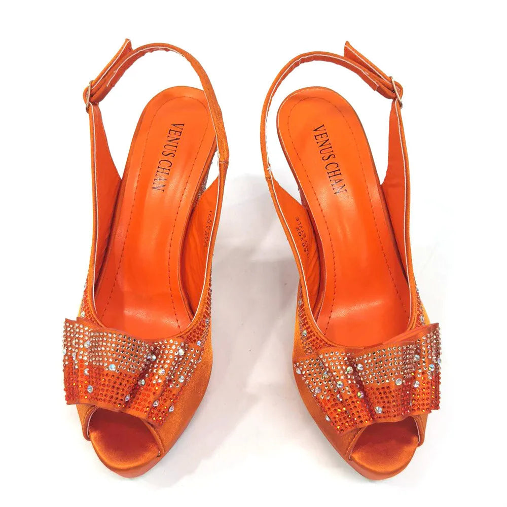 High Quality Thin Heels Rhinestones Design Fish Beaked Toe Cap Ladies Sandals with Bag Set in Pink Color For Party | HollandLuxeGlobal.com Exclusive Collector’s Item