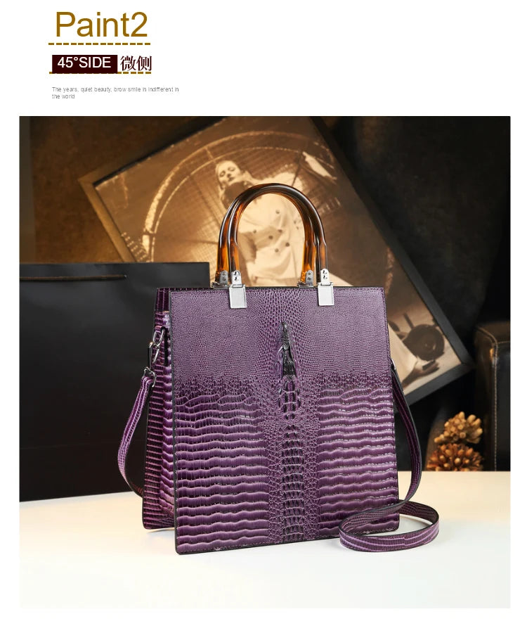 Elevate your everyday elegance with this Genuine Leather Women’s Tote Bag, featuring a luxury crocodile pattern and trend-setting vertical design. Perfect as a fashionable shoulder or messenger bag for stylish women