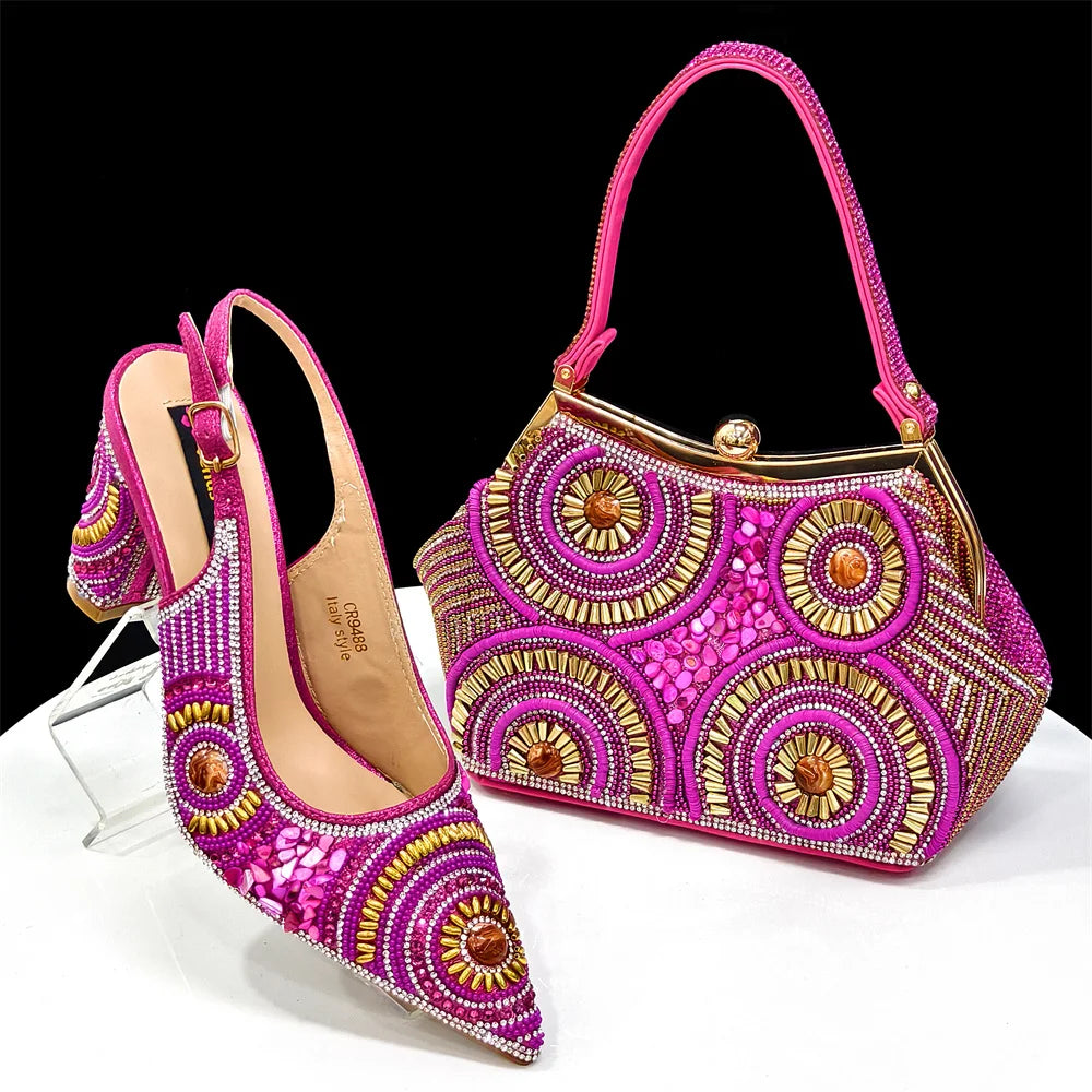 HollandLuxeGlobal.com Exclusive Premium Collectors Item – Elegant Italian Design Women’s Party Shoes with Matching Handbag, Stylish Heels & Bag Set for African Weddings & Special