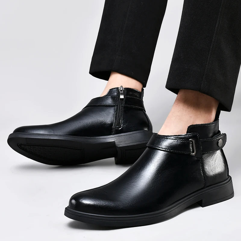 Italian Men’s Classic Genuine Leather Ankle Boots | Luxury High-Top Designer Fashion Boots with Anti-Skid Sole for Outdoor & Casual Wear | HollandLuxeGlobal.com Exclusive Collector’s Item