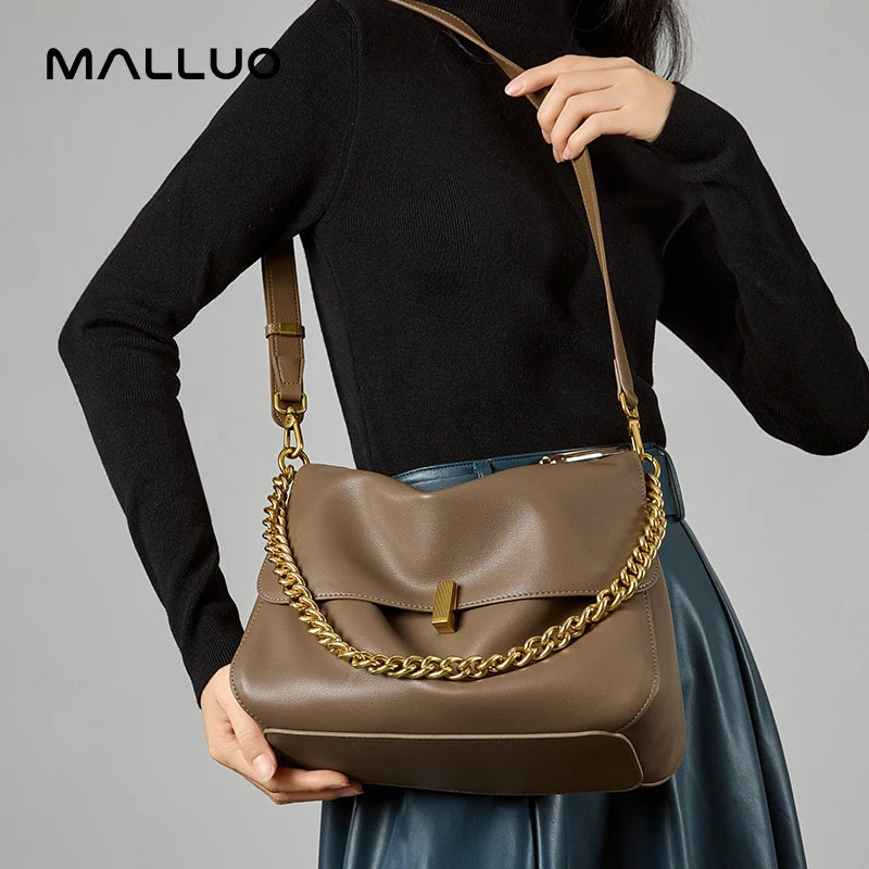 Women’s Large Korean Genuine Cow Leather Flap Shoulder Chain Bag | Luxury Solid Leather Crossbody Handbag & Messenger Purse | HollandLuxeGlobal.com Exclusive Collector’s Item”
