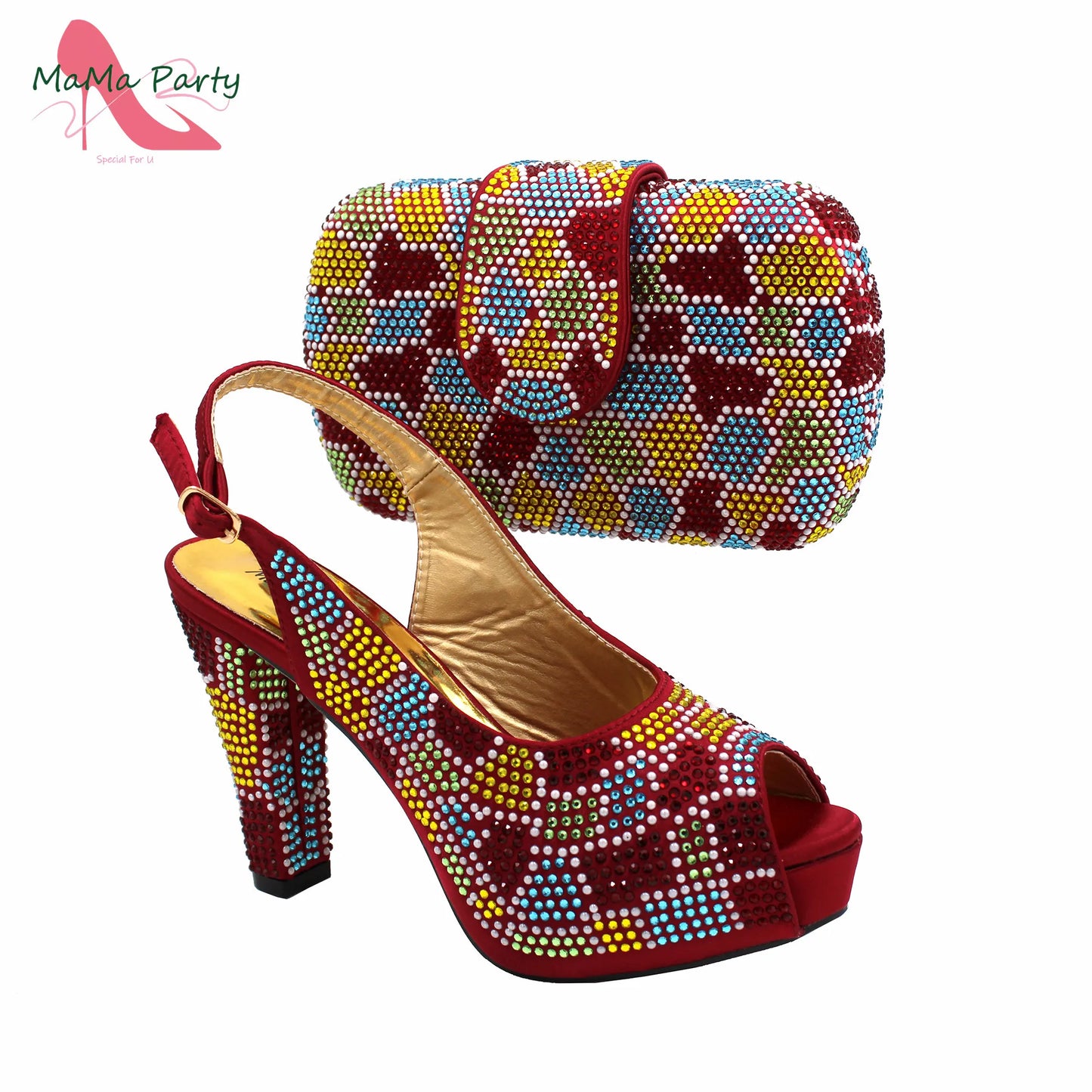 Celebrate in style with the Italian-Inspired Shoes & Bag Set, crafted for women who want to shine at every occasion. This luxurious slip-on design offers both comfort and sophistication, paired with a matching rhinestone-deco