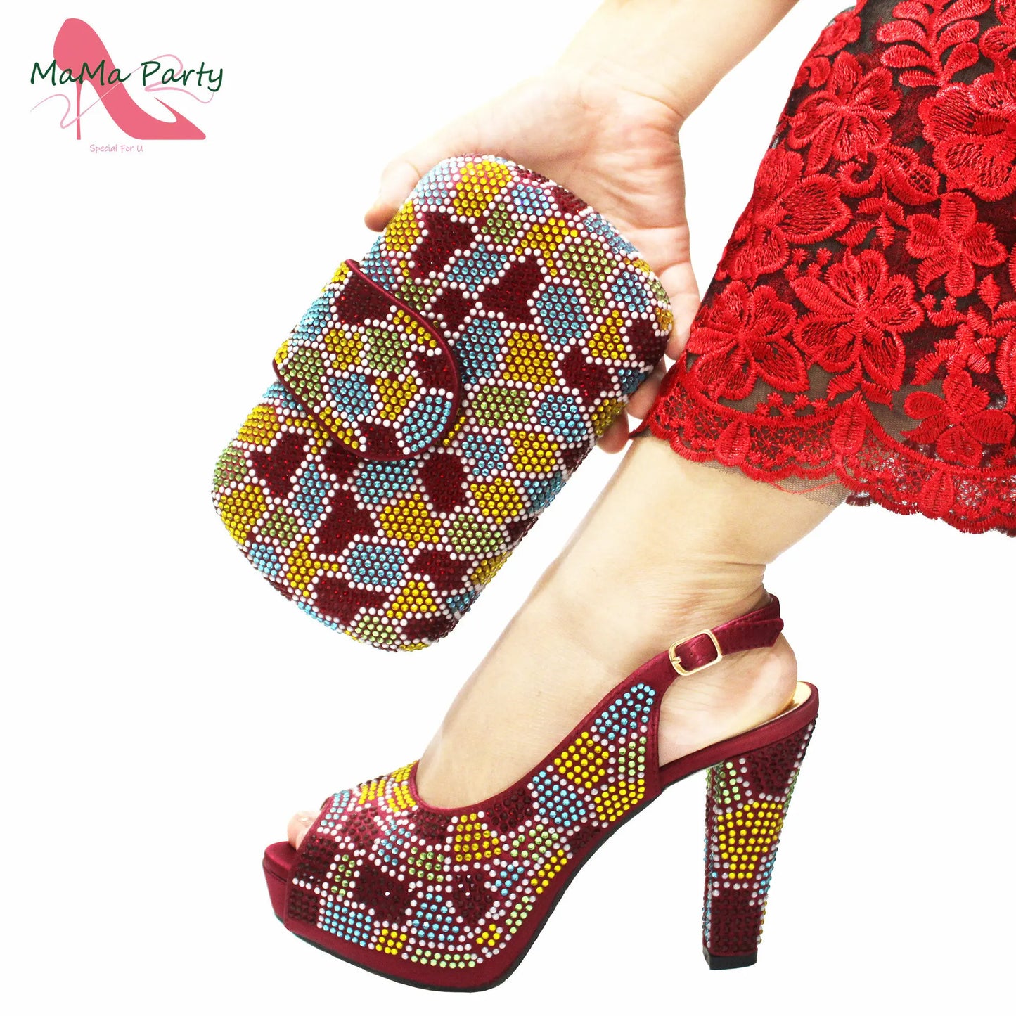 Celebrate in style with the Italian-Inspired Shoes & Bag Set, crafted for women who want to shine at every occasion. This luxurious slip-on design offers both comfort and sophistication, paired with a matching rhinestone-deco