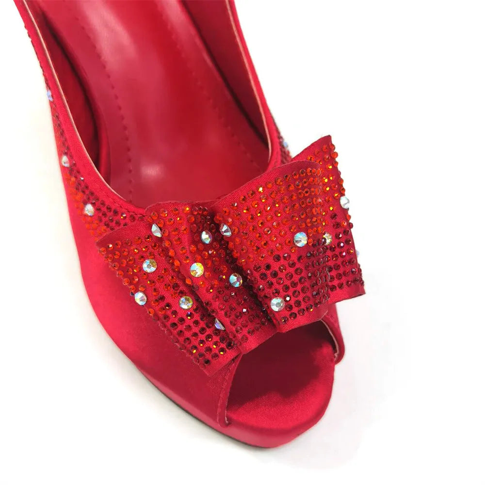 High Quality Thin Heels Rhinestones Design Fish Beaked Toe Cap Ladies Sandals with Bag Set in Pink Color For Party | HollandLuxeGlobal.com Exclusive Collector’s Item