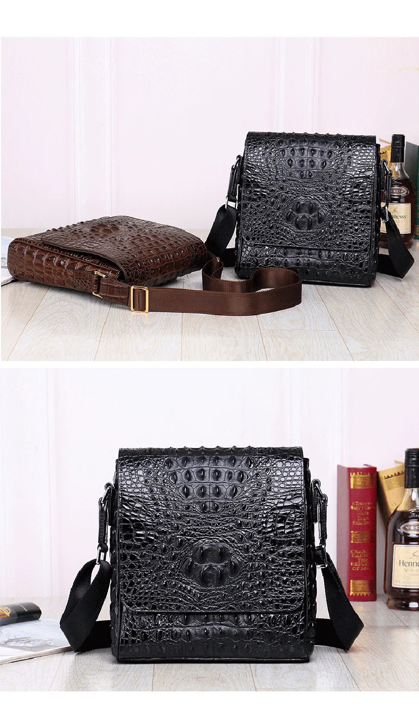 New High-Quality Crocodile Pattern Genuine Leather Men’s Shoulder Bag – Real Cowhide Fashion Casual Crossbody Bag | HollandLuxeGlobal.com Exclusive Collector’s Item