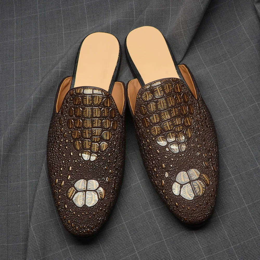Boutique Premium Feel (for your Exclusive Collection)
Handcrafted Men’s Genuine Cowhide Leather Mules – Luxury Crocodile Pattern Slip-On Pointed Toe Loafers | HollandLuxeGlobal.com Exclusive