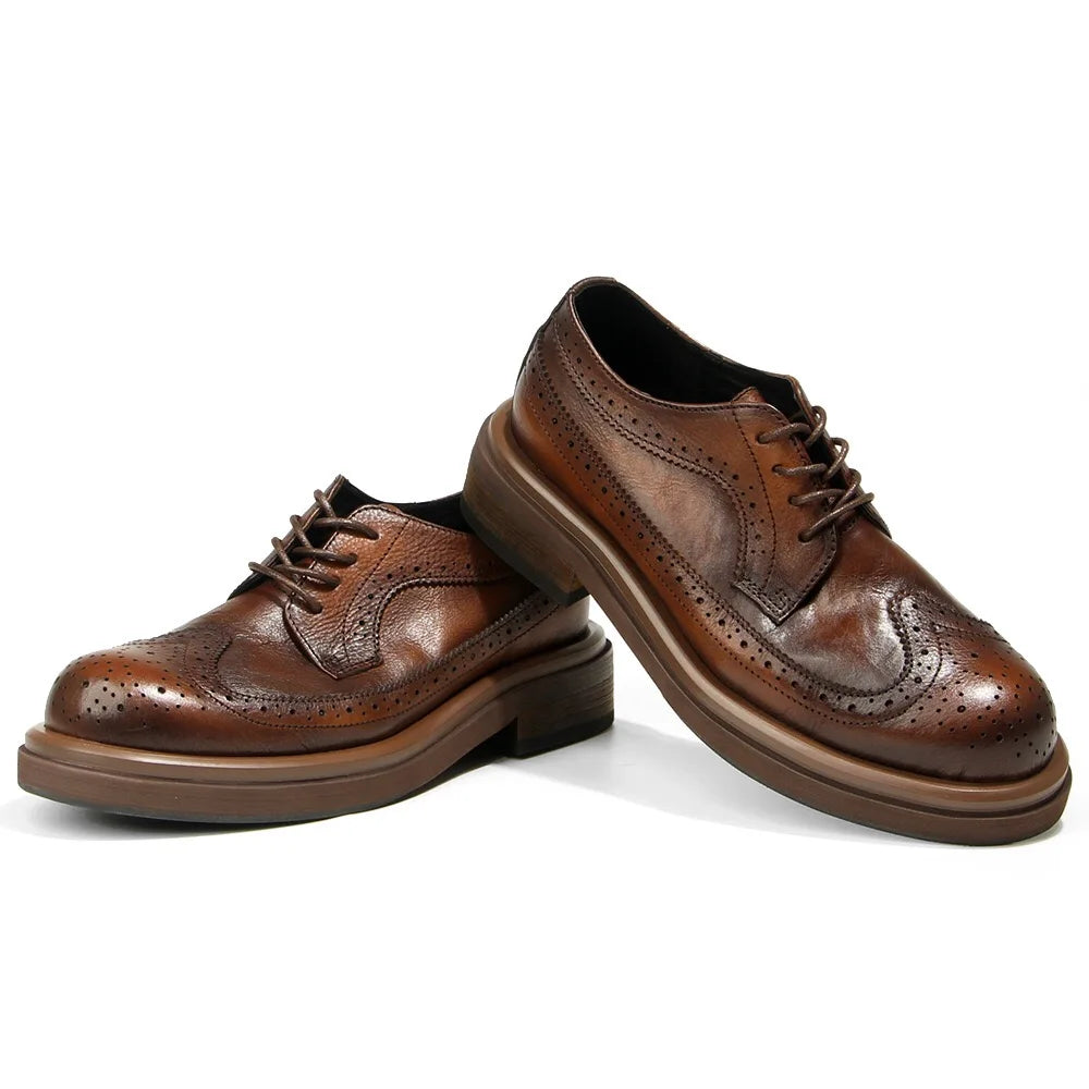 Step up your style with these Italian Leisure Leather Men’s Dress Shoes, a handmade luxury design that blends classic brogue carving with modern platform elegance. Perfect for business, weddings, and refined everyday wear.