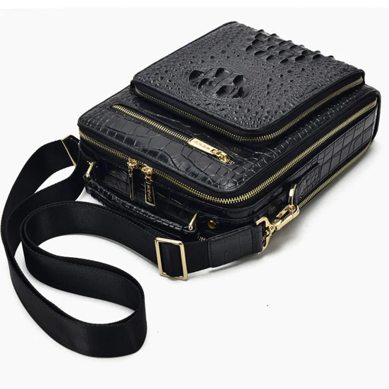 Crocodile Pattern Men’s Business Shoulder Messenger Bag – Genuine Cowhide Leather Vertical Tote & Small Briefcase | HollandLuxeGlobal.com Exclusive Collector’s Item