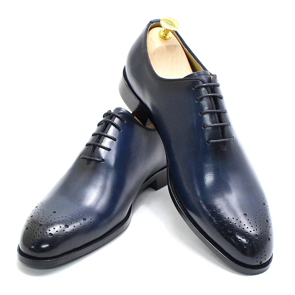 Italian Style Men’s Dress Shoes | Genuine Leather Handmade Classic Whole-Cut Oxford Lace-Up Formal Shoes | HollandLuxeGlobal.com Exclusive Collector’s Item