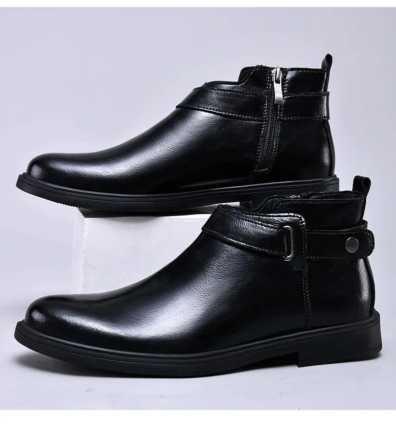 Italian Men’s Classic Genuine Leather Ankle Boots | Luxury High-Top Designer Fashion Boots with Anti-Skid Sole for Outdoor & Casual Wear | HollandLuxeGlobal.com Exclusive Collector’s Item
