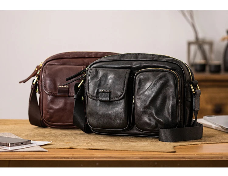 Men’s Fashion Casual Designer Handmade Genuine Leather Shoulder Bag – High-Quality Black Cowhide Crossbody for Outdoor & Daily Use | HollandLuxeGlobal.com Exclusive Collector’s Item