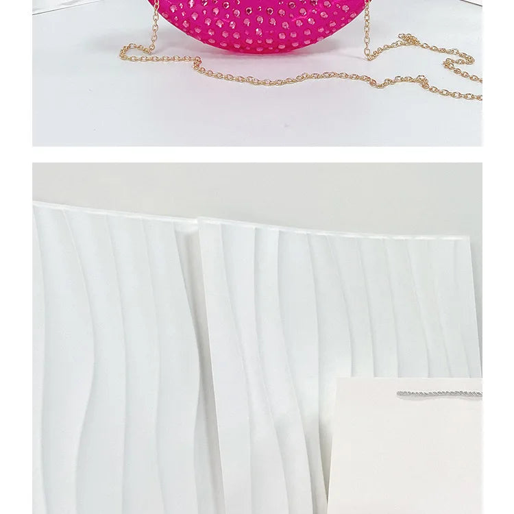 Lip Shape Rhinestones Clutch Bag Clear Acrylic Kiss Purse Luxury Diamond Women Wedding Evening Party Chain Crossbody Handbag | HollandLuxeGlobal.com Exclusive Collector’s Item