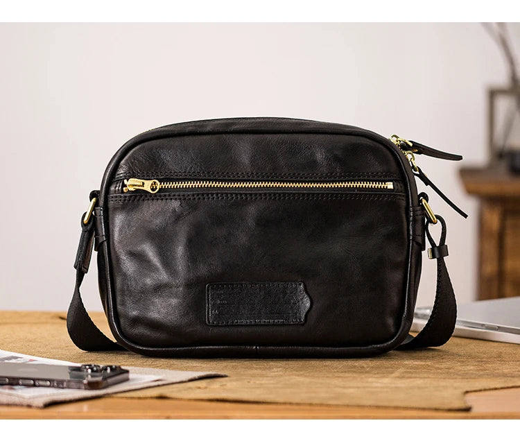 Men’s Fashion Casual Designer Handmade Genuine Leather Shoulder Bag – High-Quality Black Cowhide Crossbody for Outdoor & Daily Use | HollandLuxeGlobal.com Exclusive Collector’s Item