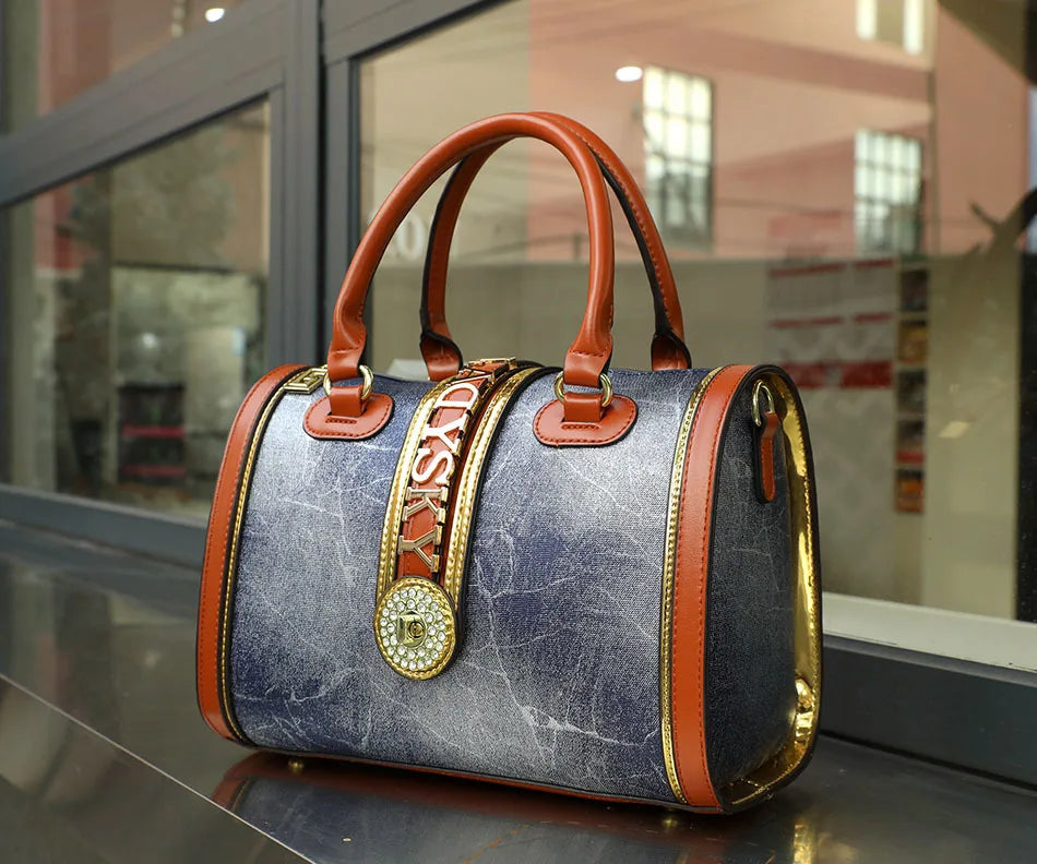 Crocodile Embossed Boston Handbag – High Quality Leather Shoulder & Crossbody Bag with Letter Decoration and Top Handle | HollandLuxeGlobal.com Exclusive Collector’s Item