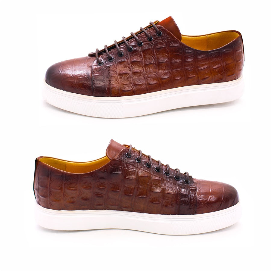 Boutique Premium Feel (For Exclusive Collection)
Handcrafted Men’s Brown Crocodile Leather Lace-Up Sneakers – Luxury Designer Casual Shoes for Party, Business & Daily Style | HollandLuxeGlobal.com Exclusive