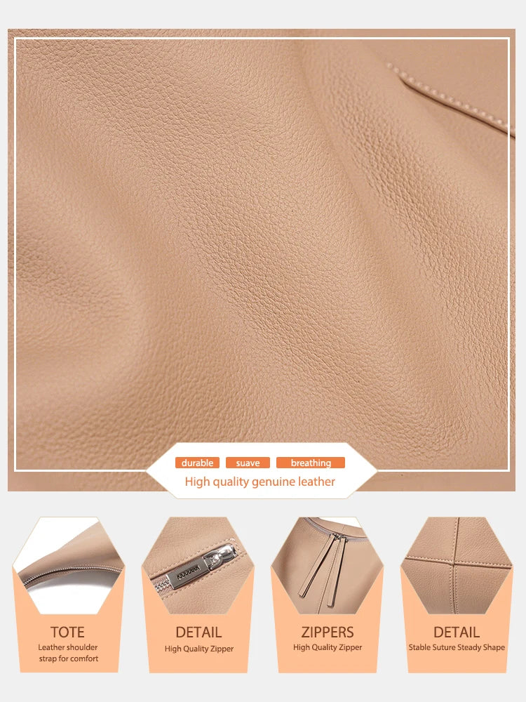 Stay stylish and organized with the Zency Large-Capacity Tote Bag, crafted from 100% genuine leather. A soft and elegant hobo-style handbag perfect for work, shopping, or winter outings — ideal for modern women