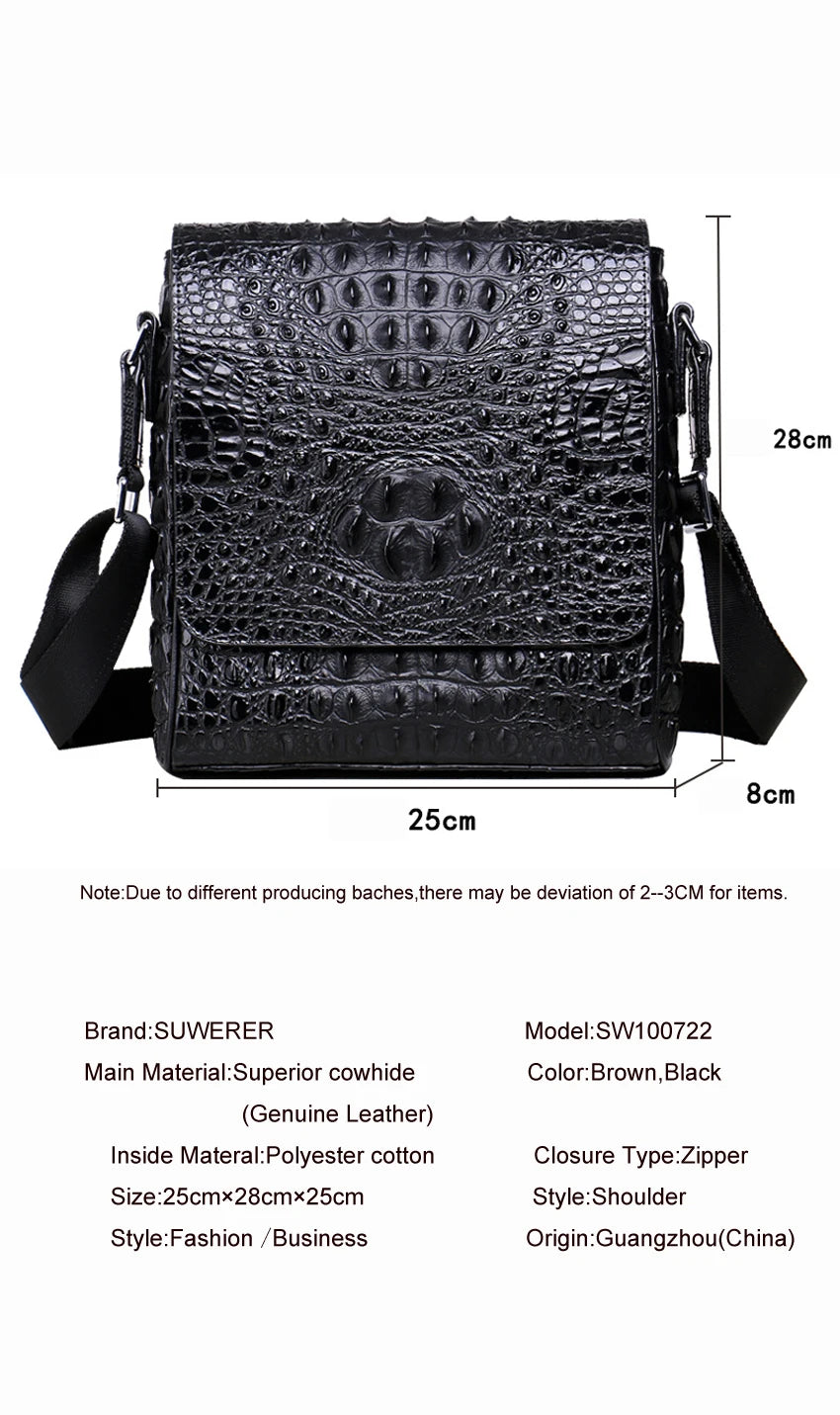 New High-Quality Crocodile Pattern Genuine Leather Men’s Shoulder Bag – Real Cowhide Fashion Casual Crossbody Bag | HollandLuxeGlobal.com Exclusive Collector’s Item