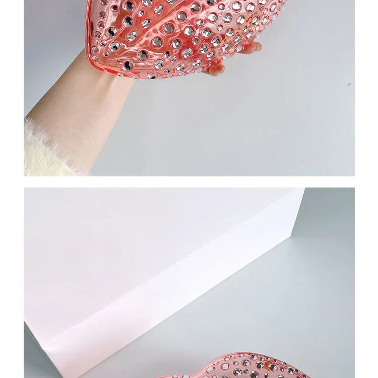 Lip Shape Rhinestones Clutch Bag Clear Acrylic Kiss Purse Luxury Diamond Women Wedding Evening Party Chain Crossbody Handbag | HollandLuxeGlobal.com Exclusive Collector’s Item