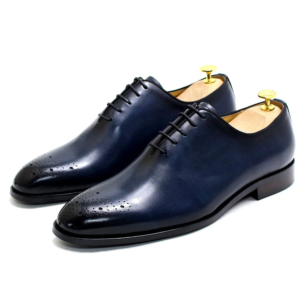 Italian Style Men’s Dress Shoes | Genuine Leather Handmade Classic Whole-Cut Oxford Lace-Up Formal Shoes | HollandLuxeGlobal.com Exclusive Collector’s Item