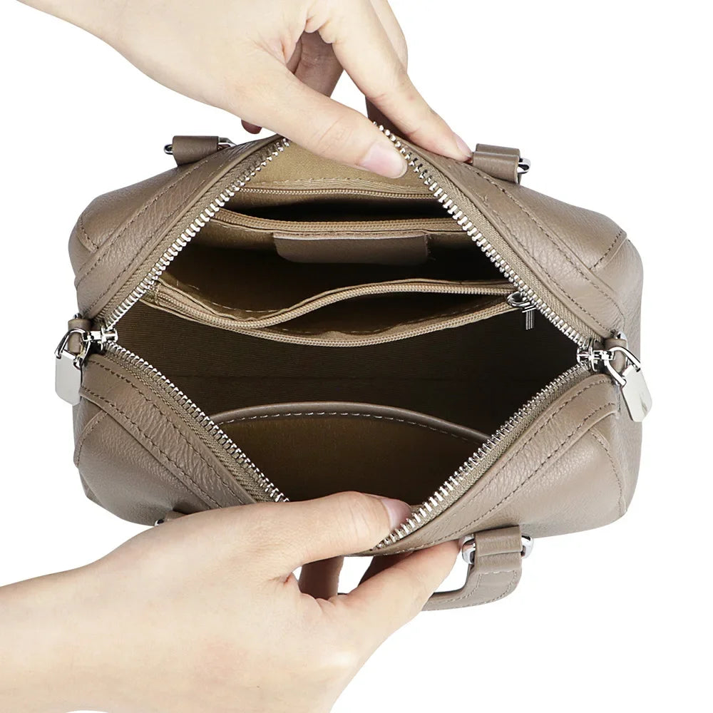 2025 Trend Luxury Designer Retro Handbag for Women – Genuine Leather Double-Zipper Top-Handle Shoulder & Crossbody Bag | HollandLuxeGlobal.com Exclusive Collector’s Item